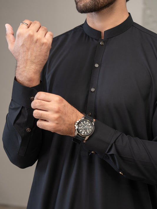 STITCHED KURTA WITH SHALWAR BAN- ELEGENT BLACK DN-002